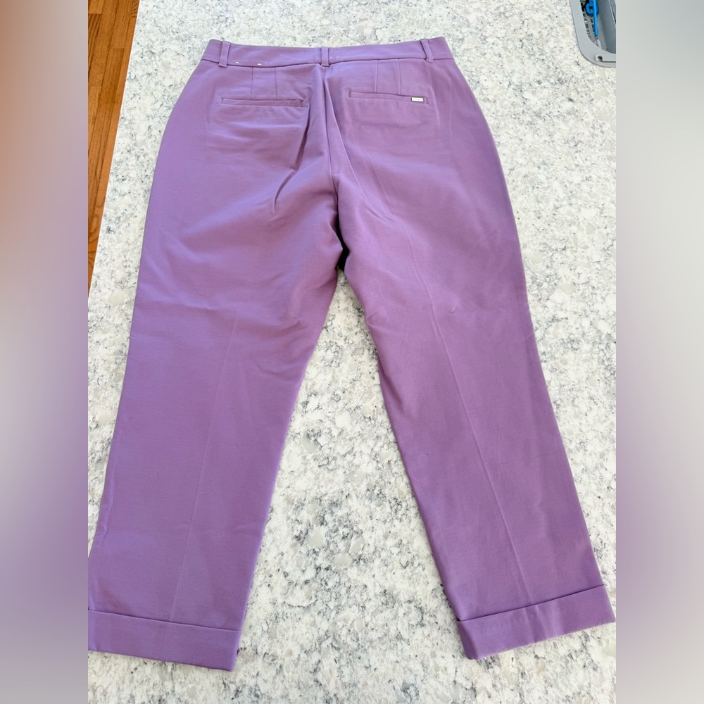 Pair of White House Black Market Black and Purple The Slim Cropped Pants - Picture 10 of 15